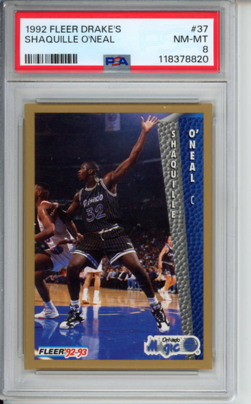 1992 Fleer Drake's, Shaquille O'Neal, Rookie Card, #37, PSA 8