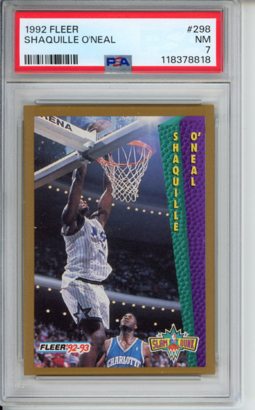 1992 Fleer, Slam Dunk, Shaquille O'Neal, Rookie Card, #298, PSA 7
