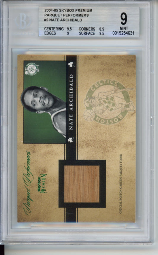 2004 Skybox Premium, Parquet Performers, Actual Played on Piece of The Boston Garden Floor, Nate Archibald, #2, BGS 9
