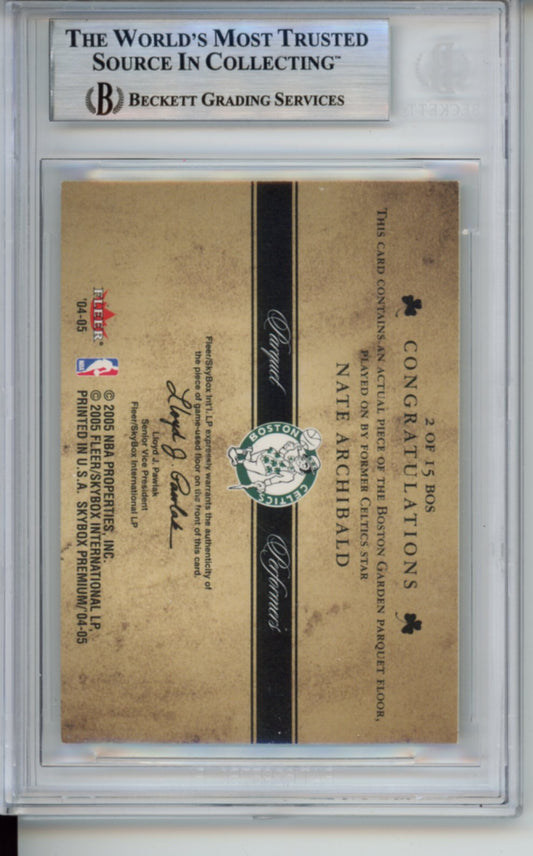2004 Skybox Premium, Parquet Performers, Actual Played on Piece of The Boston Garden Floor, Nate Archibald, #2, BGS 9