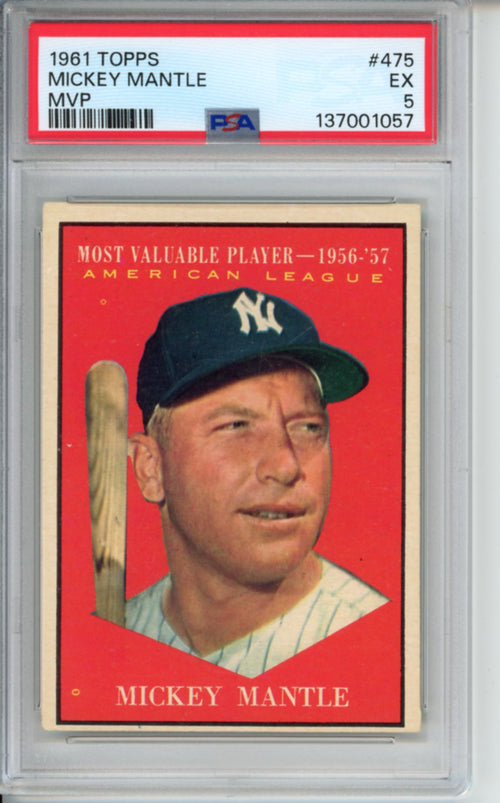 1961 Topps, MVP, Mickey Mantle, #475, PSA 5