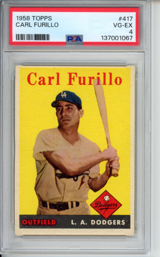 1958 Topps, Carl Furillo, #417, PSA 4