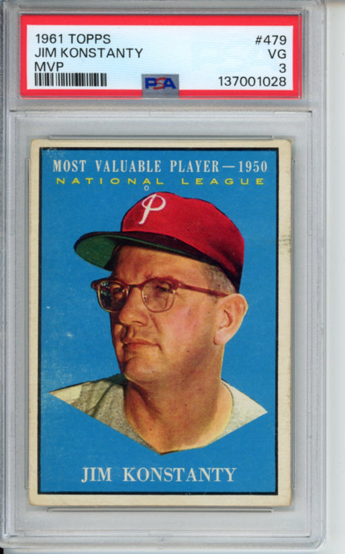 1961 Topps, MVP, Jim Konstanty, #479, PSA 3