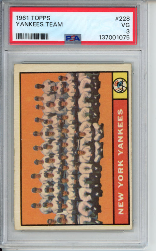1961 Topps New York Yankees Team, #228, PSA 3