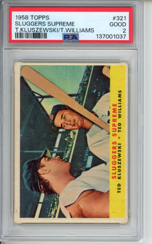 1958 Topps Sluggers Supreme, Ted Williams, Ted Kluszewski, #321, PSA 2