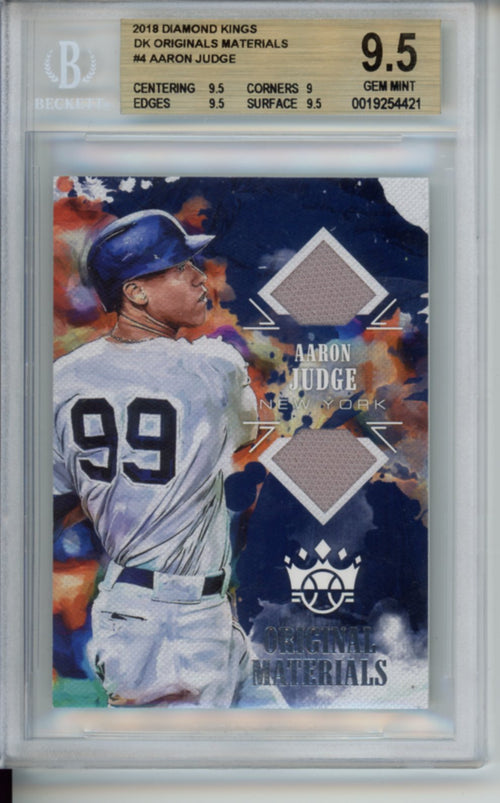 2018 Diamond Kings, DK Originals Materials, Aaron Judge, #OM-AJ, POP 1, Highest Graded, BGS 9.5