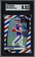 2024 Panini Prizm, Red-White-Blue Prizm, JJ McCarthy, #400, Rookie Card, SGC 8.5