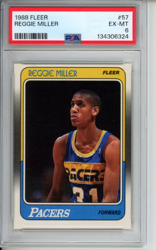 1988 Fleer, Reggie Miller, #57, Rookie Card, PSA 6
